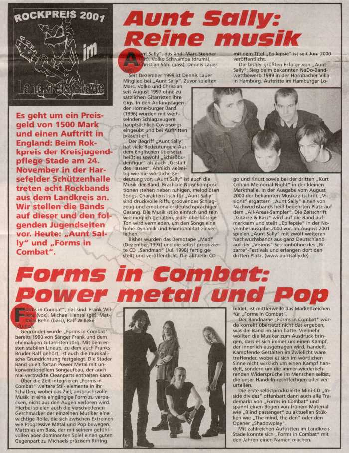 Forms In Combat – 2001 Rockpreis Vorbericht